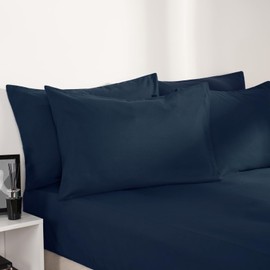Brentfords Plain Dye Fitted Bed Sheet Non Iron Super Soft Easy Care Microfiber, Navy Blue - King Size