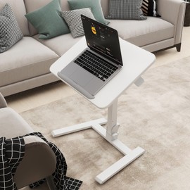 PUNCIA Small Standing Desk with Stoppers 90°Tiltable Mobile Rolling Laptop Table on Wheels Adjustable Height Computer Workstation Portable Stand Up Cart for Home Office Installation-Free（White）