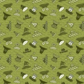 Henry Glass Hat On A Cat Tossed Hats Green Cotton Fabric By The Yard