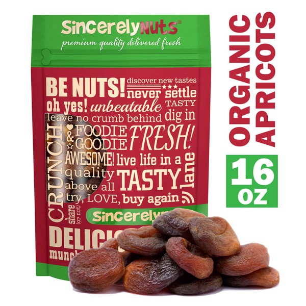 Sincerely Nuts – Organic Dried Turkish Apricots | One LB Bag | Healthy Pitted Apricot Fruit | Raw Vegan Snack | Dehydrated and Unsulfured | Sweet Gourmet Snacking Food | Kosher and Gluten Free