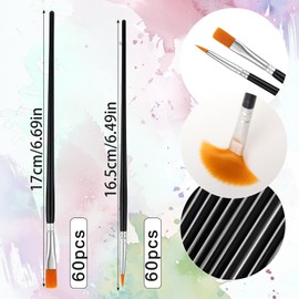 Xmart 120 Piece Brush Set Small School Nylon Bristle Brush Thin Painting Brushes 60 Round and 60 Flat Brushes for Body Face Rocks Canvas Painting for Drawing Art Supplies Black