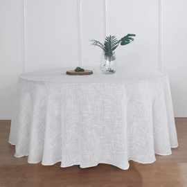 BalsaCircle 120-Inch White Round Premium Polyester Faux Burlap Tablecloth Wedding Reception Party Events Dining Catering Decorations