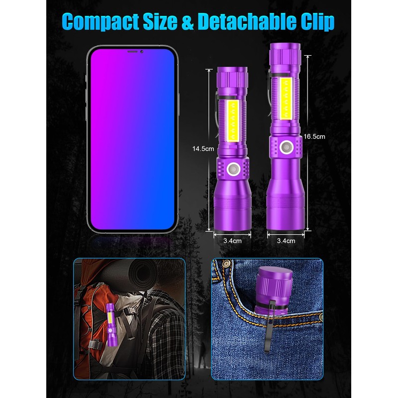 Vnina UV Rechargeable Flashlights Tactical,1000 High Lumens 3 in 1