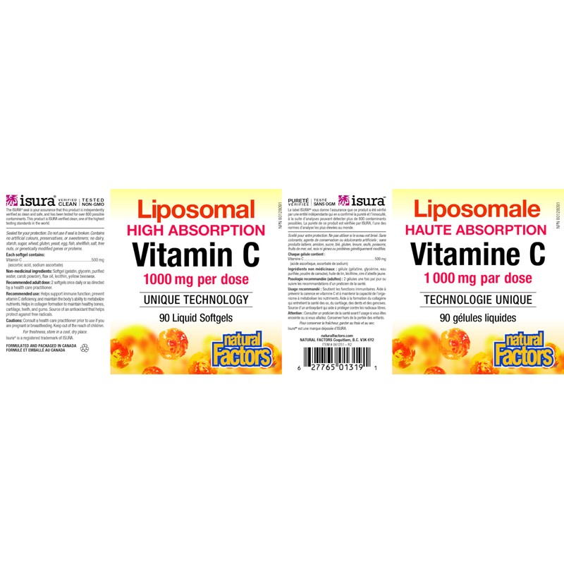 Natural Factors Liposomal Vitamin C, 90 Liquid Softgels, 1000mg per