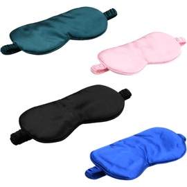 Antifaz Para Dormir Máscara De Ojos De Seda Imitación Doble Capa, Pack 4 Piezas Ajustable Tapa Ojos Bloqueo De Luz, Para Viajes Hogar Oficina, Hombre Y Mujer, 20.5x9.5cm