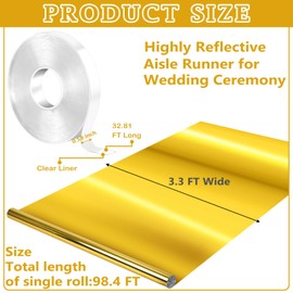 Tinideya 3.3 x 98.4 ft Mirror Rug Aisle Runner for Wedding Ceremony Double Sided Reflective Carpet Aisle Runner Walkway Rug Roll for Outdoor Birthday Graduation Party Decor(Gold)