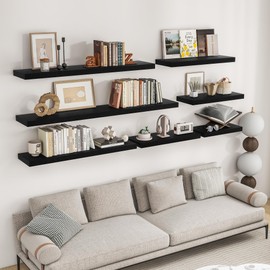 RICHFOCUS 36Inch Floating Shelves for Wall 2 Pack Shelves for Bedroom|Kitchen|Bathroom Wall Mounted Rustic Wood Floating Shelf with Invisible Brackets for Books|Storage|Decor, Black