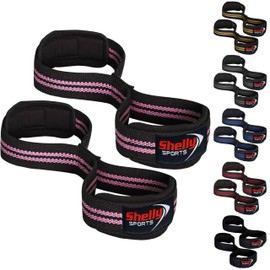 Shelly Weight Lifting Straps Figure 8 with Padded Cuff Wrist support Training Gym Straps Hand bar Grip Gloves Support Workout (Black Pink)