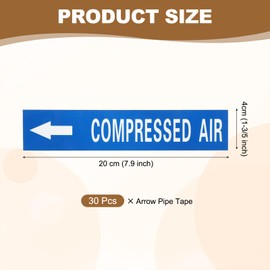 sourcing map Self-Stick "COMPRESSED AIR" Sticker Pipe Flow Arrow Marker 1-3/5 x 8 Inch Pipe Identification Marking Labels Left-Pointing for Air Compressors White on Blue, Pack of 30