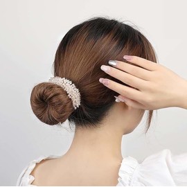 2Pcs Rhinestone Hair Bun Maker Hairstyle Bun Maker Hair Donuts Beaded Hair Accessories For Women (Ink blue+off white, One size)