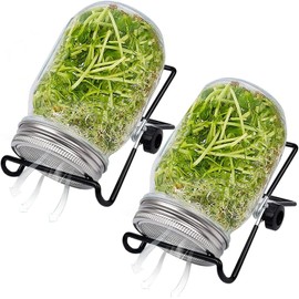 Semillas de germinación, Tarro de germinación, 2 Juegos germinador Semillas Boca Ancha con Tapa Malla, Kit 16 oz con Soporte Ajustable, Kit Cultivo brotes Transparentes 4, 92 p