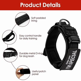 AUTOWT Tactical Dog Collar, Adjustable Military Training Nylon Dog Collar with Breathable Soft Padded, Thick Pet Collars Heavy Duty Metal Buckle with Handle for Small Medium Large Dogs Walking