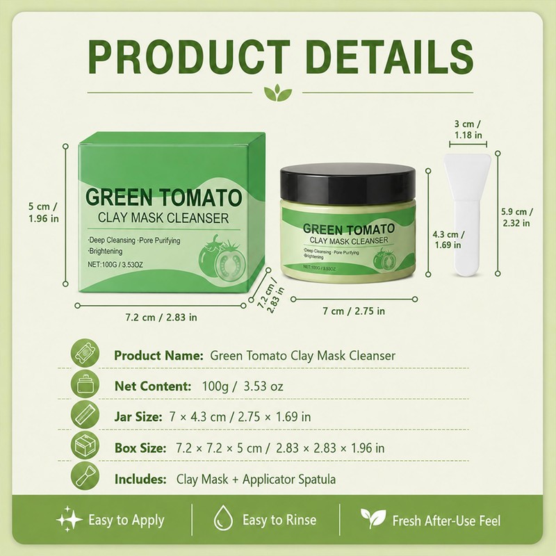 Green Tomato Clay Mask Cleanser, 100g Clay Face Mask for