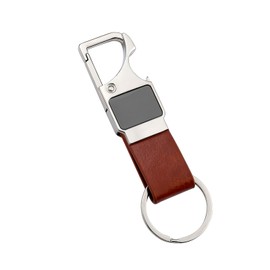 RTRTGS Men's Leather Key Fob Metal Car Key Ring Multifunctional Tool Key Holder Bottle Opener Keychain, brown