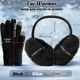 TirEurt Winter Earmuffs, Knitted Touchscreen Gloves Set, 2 Pieces, Winter Plush Ear Warmers, Knitted Gloves, Fluffy Earmuffs, Ear Muffs, Finger Gloves for Cold Weather, black