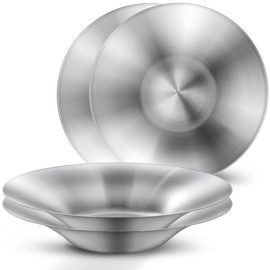 WAGENSTEIGER A Set of 4 Stainless Steel Dinner Plates, Salad Bowls, Spaghetti Serving Platters, Buffet Party Pans, Catering Trays, Classic Brushed Finish, Great for Both Hot & Cold Dishes (4)