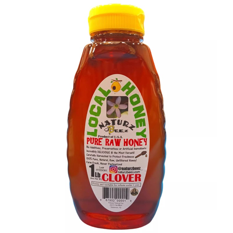 Naturz Beez RAW HONEY CLOVER 1LB 454g Squeeze Bottle 100%