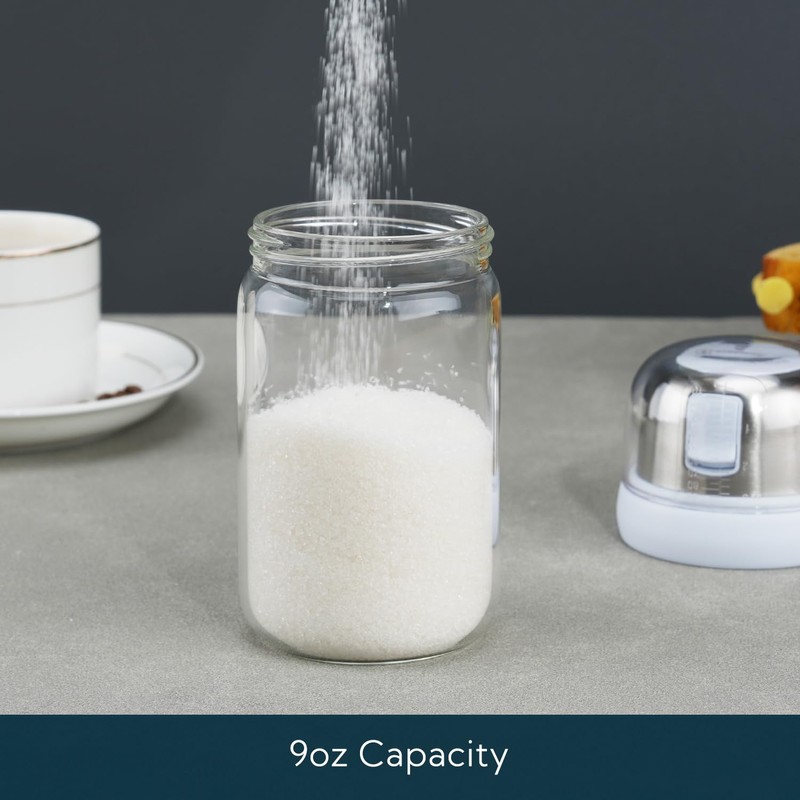 KITCHENDAO Glass Sugar Dispenser with Side Pour Spout, Built-in Lid