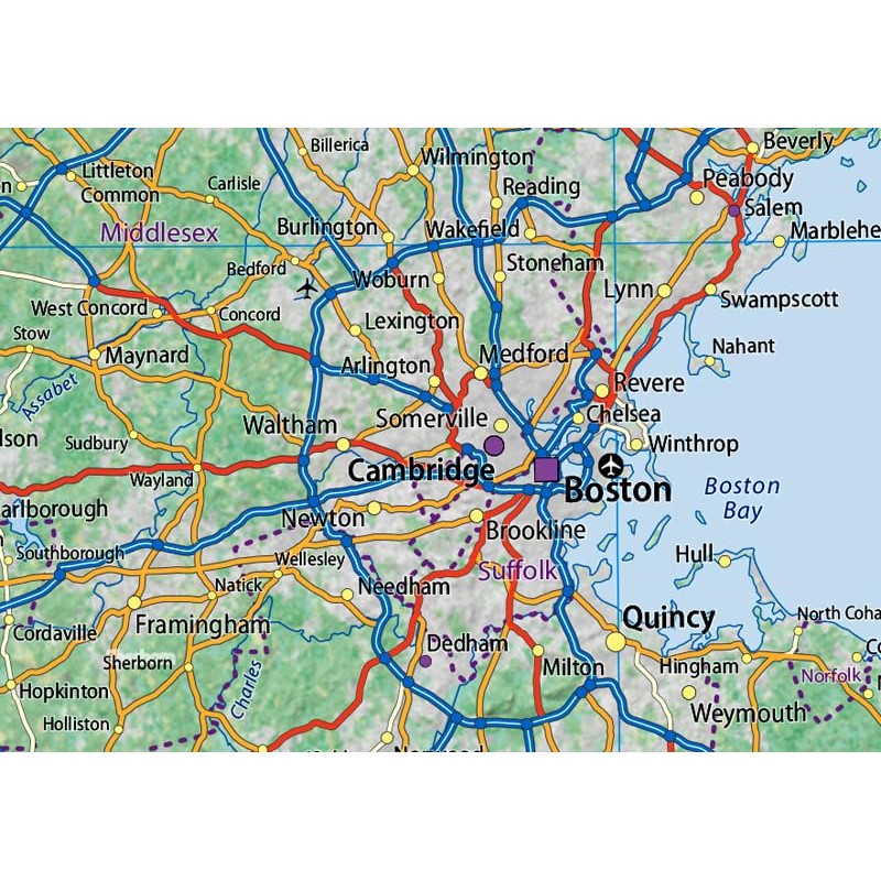 Physical State Map of Massachusetts - 23.3 x 16.5 Inches