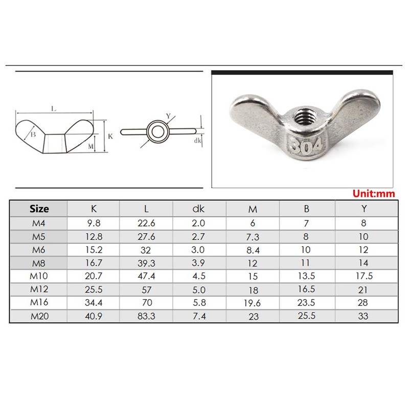 304 Stainless Steel Wing Nut Set M16 Butterfly Nut Hand