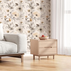 LaiTique Floral Peel and Stick Wallpaper, Vintage Wallpaper, Self Adhesive Vinyl Wall Paper for DIY Home Decor, 17.7in x 118in