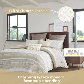 INK+IVY King Duvet Cover Set, Chic Chevron Chenille Tufting Accent, Boho Duvet King Set, All Season, Lightweight Cotton Duvet King Set Bedding Cover, 2 Shams, Mila, King/Cal King Taupe 3 Piece