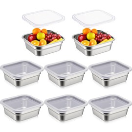 Suttmin 8 Pcs 1/6 Size Hotel Steam Table Pans with Lids, Stainless Steel Food Containers and PP Plastic Covers, Anti-clogging Steamer Pans for Buffet, Catering, Restaurant, and Food Prep (2.5" Deep)