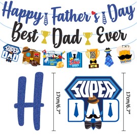 Fathers Day Glitter Banner Decorations, Best Dad Ever Banner for Happy Father's Day Party Decorations Papa's Day Party Supplies