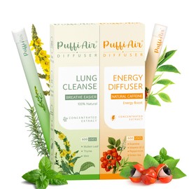 PUFFIAIR Focus Energy Duo Herbal Diffuser Pen Set | Mullein and Caffeine Inspired Blends | Green Orange | 2 Count