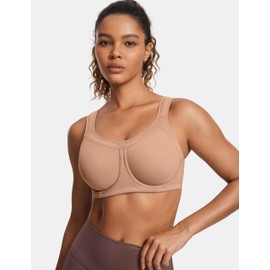 SYROKAN Women's High Impact Removable Pads Sports Bra Underwire Full Coverage Support Workout Running Bra Barely Buff 32E