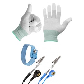 Minadax Anti-Static Grounding Band ESD Wrist Cuff Strap Adjustable with 1.70 m Extension + ESD Gloves Size L