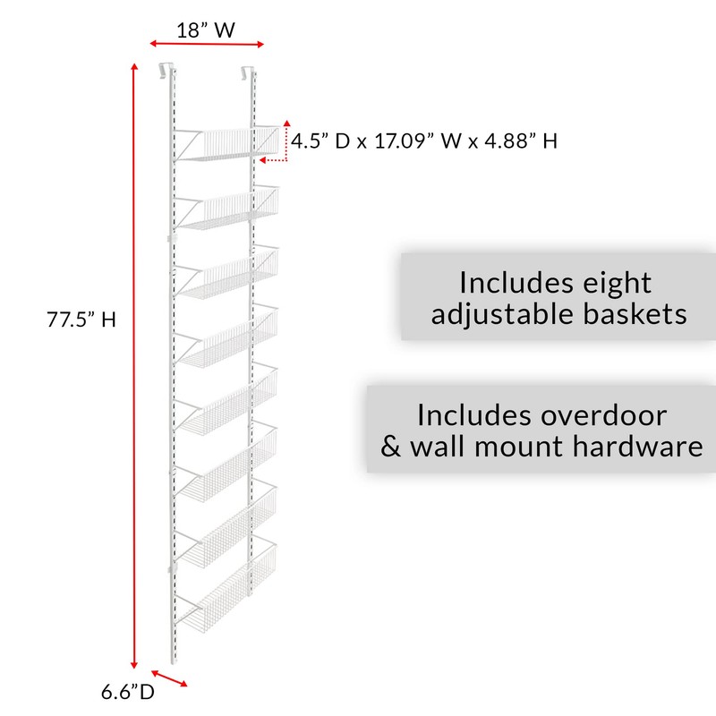 ClosetMaid 97535 Adjustable Wall & Door 8-Tier Basket Organizer, 18",