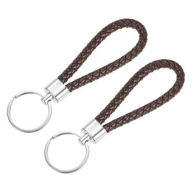 YOKIVE 2 Pcs Braided Leather Keychains, Home PU Keys Ring Woven Decorating Lanyard Straps for Bags Wallets (Dark Brown)