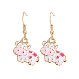 Cute Cow Dangle Earrings for Women - Zodiac Strawberry Cow Jewelry for Women (White Pink)