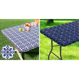 misaya Rectangle Vinyl Table Cloth, 100% Waterproof Plastic Table Cover Fits 4 Foot Folding Tables for Picnic, Camping, Outdoor (Navy, 30" x 48")