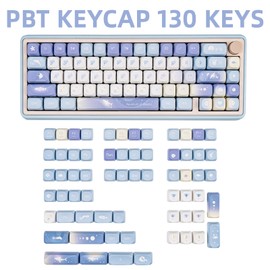 COOMICKEY Blue White PBT Keycaps XOA Keycaps, Custom Keyboard Keycaps 60 65 75 100 Percent, Cute Keycaps Dye Sublimation Keycaps, 130 Keys Anime Keycaps Set for Cherry Gateron MX Switches Keyboards