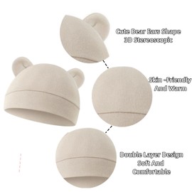 MANJIAMEI Newborn Hat, Baby Hat, Baby Hat, Set of 2, 100% Cotton, Infant Beanie Hat with Bear Ears, Soft, Cute, Boys and Girls, Sun Protection, Baby Shower, For Spring, Summer, Autumn, Winter, 0-6