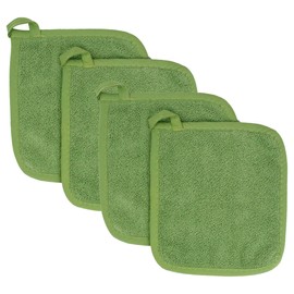 Ritz Terry Potholder & Hot Pad: Unparalleled Heat Resistant, Durable 100% Cotton – Ergonomically Designed for Optimal Grip – Easy-Care Machine Washable, Perfect for Your Kitchen – Cactus Green, 4-Pk