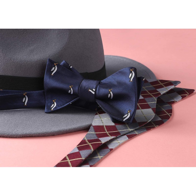 HISDERN Bow Ties for Men Navy Blue Self Bowties Square