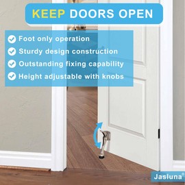Jasluna One Touch Kickdown Commercial Door Stopper, 2 Pack Heavy Duty Door Holder, Height-Adjustable Rubber Tips for Bottom of Door, 4-Hole Backplate Easy to Install, Satin Nickel (4 Inch)