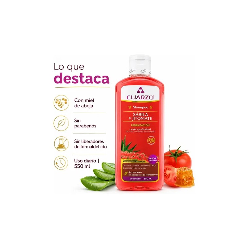 Shampoo Sabila Y Jitomate Para Cabello 550 Ml Cuarzo Natural