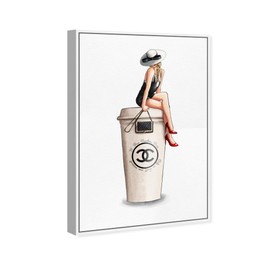 The Oliver Gal Artist Co. Fashion and Glam Framed Wall Art Canvas Prints 'Cafe Au Lait Cambon' Handbags Home Décor, 10" x 15", White, White