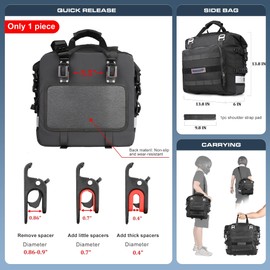 Rhinowalk Motorcycle Saddlebag Waterproof Motor Luggage Pack Quick Release Motorbike Side Bag 20L Fits Most Adventure and Sports Bike Motorcycle Racks(Black, 1 Pack)