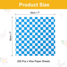 uxcell 200 Pcs Wax Paper Sheets for Food, 7 x 7 Inch Wrapping Paper Sheets, Pack Checkered Food Basket Liners, Grease Resistant Sandwich Baking Paper, Blue