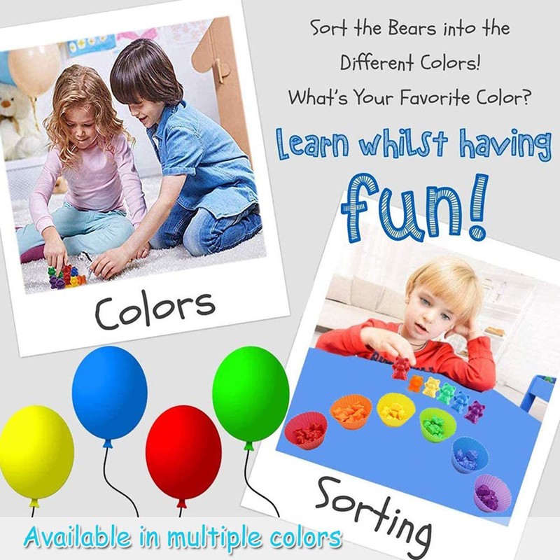 62 pcs/set Kids Rainbow Counting Bear Toys Educational Cognition Matching