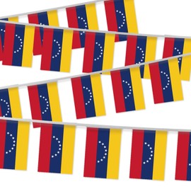 32FT Small Venezuela Pennant Flag Bunting,30 PCS Venezuelan Mini String Banner Stripes Decor Rectangle for Holiday Restaurant Home Party School