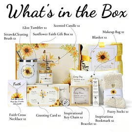Christian Sunflower Gifts for Women,11pc Religious Faith Inspirational Catholic Gifts with Bible Verse for Birthday,Christmas,Get Well Soon Gift Baskets for Mom,Friend,Sister,Mother,Grandma,Wife