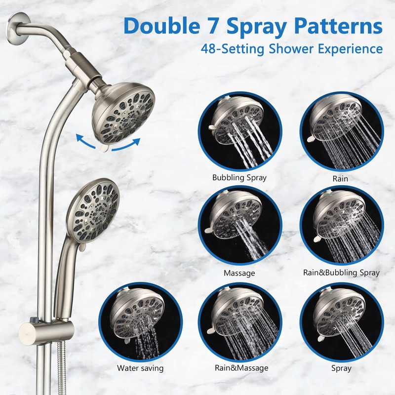 UCLIMAA High Pressure 48-Settings Shower Head with Handheld Shower,Drill-Free 3-Way