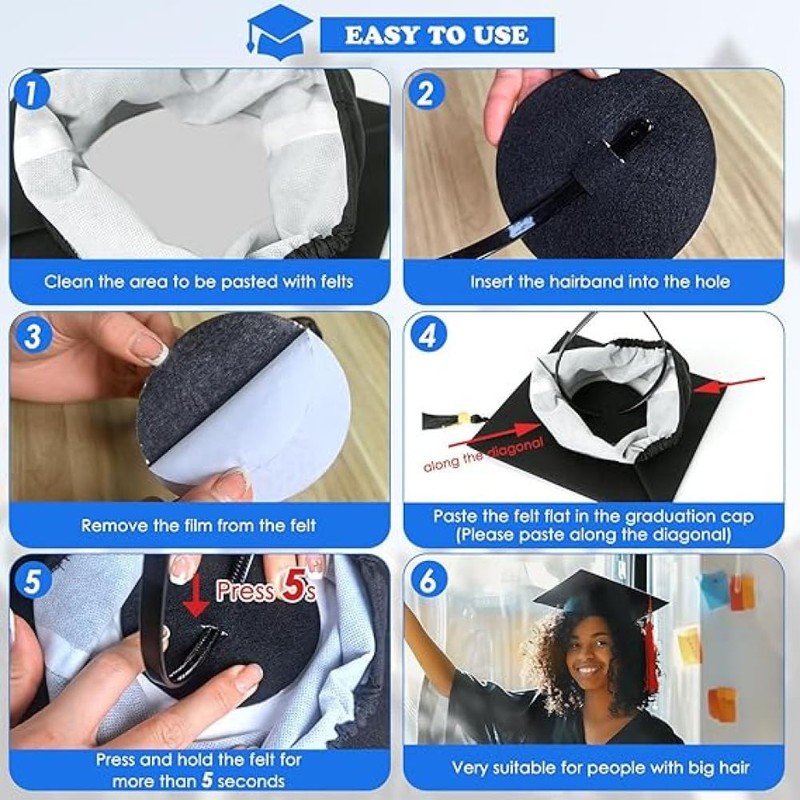 KAHIOE 2 Pack Graduation Cap Headband, Firm Anti-Fall Grad Cap