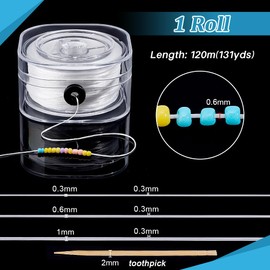 PH PandaHall 131 Yards White Elastic Cord 0.6 mm Stretchy Elastic Thread with Storage Bag for Bracelets Necklaces Jewellery DIY Crafts